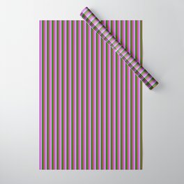 [ Thumbnail: Orchid, Violet, Green & Sienna Colored Lines Pattern Wrapping Paper ]