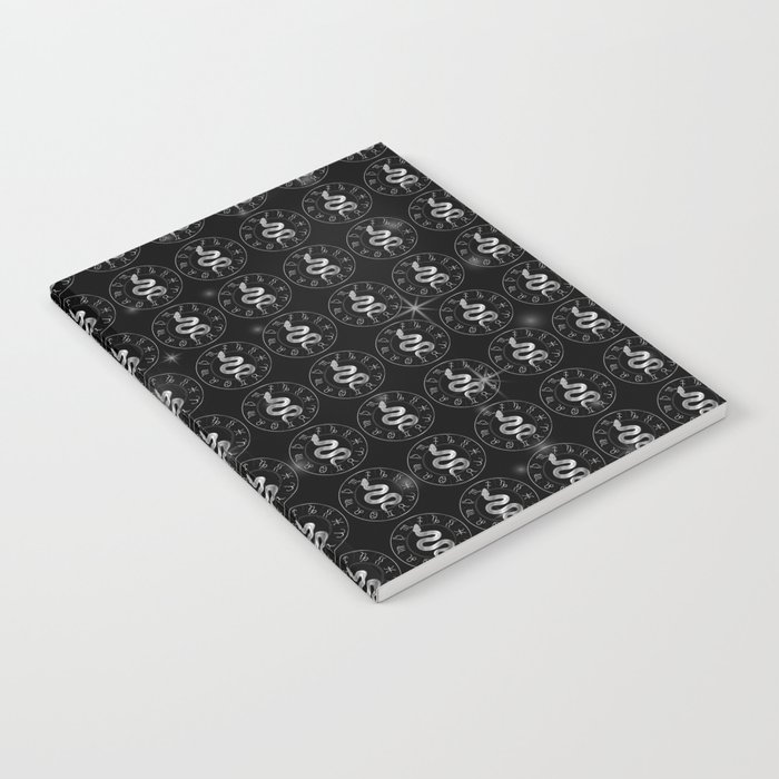 Zodiac symbols astrology signs with mystic serpentine in silver Notebook
