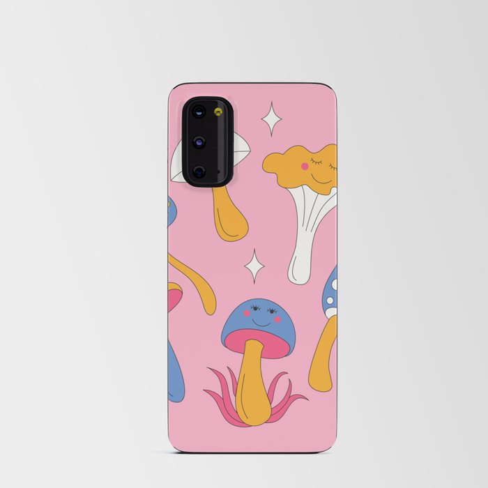 Retro mushrooms and smiles and sparkles. Pink background. Android Card Case