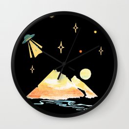 Full Moon UFO Mountain Japanese Landscape | Mokuhanga Print Block Japanese Wall Clock