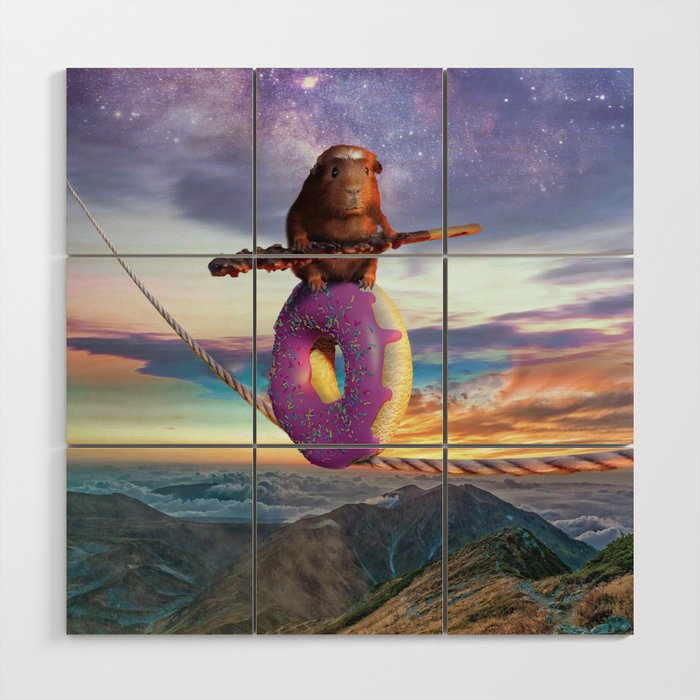 Guinea Pig On Donut Tightrope Wood Wall Art