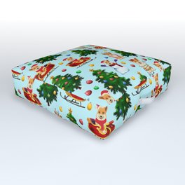Blue Christmas - From Corgis, Santa And Christmas Trees Outdoor Floor Cushion