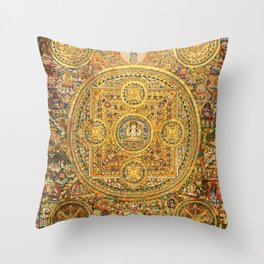 Buddhist Gold Avalokiteshvara Mandala Thangka Throw Pillow
