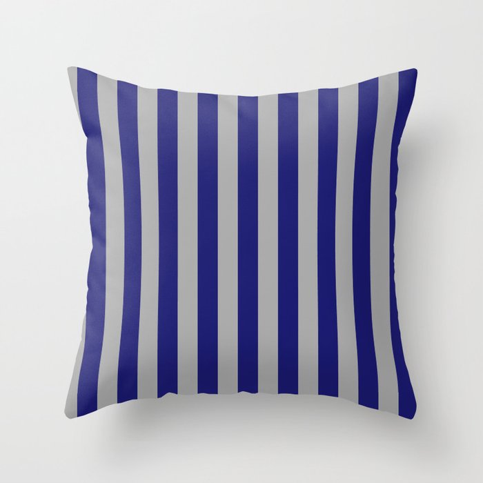 Dark Gray & Midnight Blue Colored Lines Pattern Throw Pillow