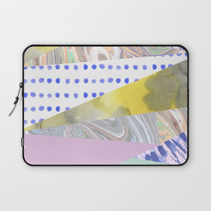 Modern geometrical pink navy blue yellow watercolor marble Laptop Sleeve