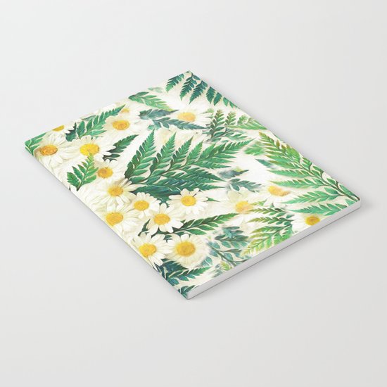 Textured Vintage Daisy and Fern Pattern Notebook