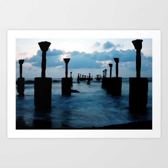 Pillars by the sea Art Print