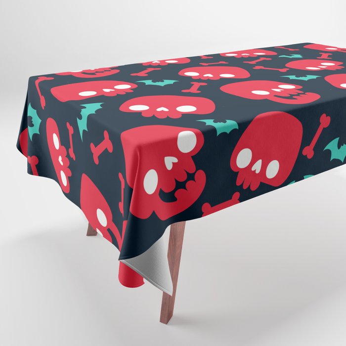 An red and blue halloween skeleton pattern (halloween, witch, spooky, ghost, cat, cute, witchy, skeleton, creepy, halloween, goth, horror) Tablecloth