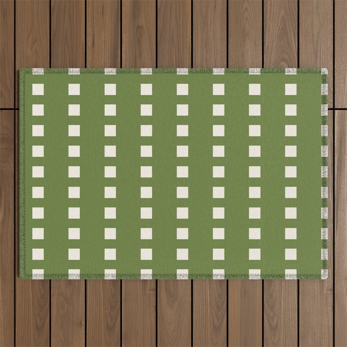 Avocado Green Modern Minimalist Square Geometric Pattern Outdoor Rug