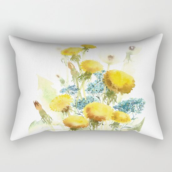 Watercolor flowers of blowball and forget-me-not Rectangular Pillow