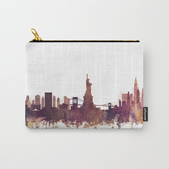 New York Skyline Watercolor Orange Purple by Zouzounio Art Carry-All Pouch