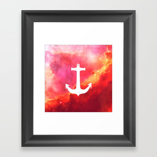 Galaxy Nebula Pink Retro White Nautical Anchor Framed Art Print