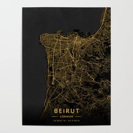 Beirut, Lebanon - Gold Poster
