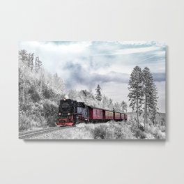 Vintage train,snow,winter art Metal Print