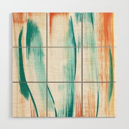Teal and Orange Brush Strokes Wood Wall Art