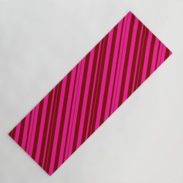 [ Thumbnail: Deep Pink and Maroon Colored Stripes/Lines Pattern Yoga Mat ]