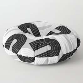 Abstraction_BLACK_WHITE_HORIZON_PATTERN_LINE_POP_ART_0620A Floor Pillow