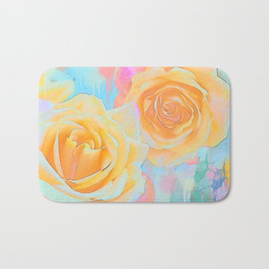 Pastel roses on an abstract water colour background Bath Mat