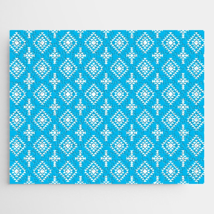 Turquoise and White Native American Tribal Pattern Jigsaw Puzzle