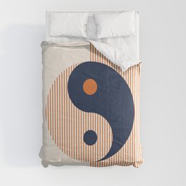 Geometric Lines Ying and Yang XII in Navy Blue Orange Comforter