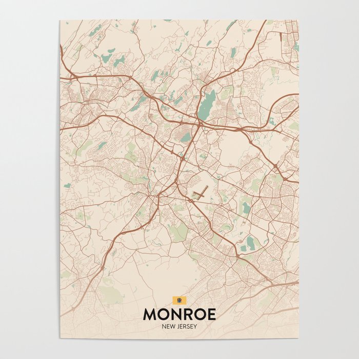 Monroe, New Jersey, United States Vintage City Map Poster by IMR