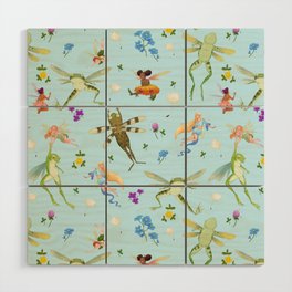 Faeries and flying frogs | light blue Wood Wall Art