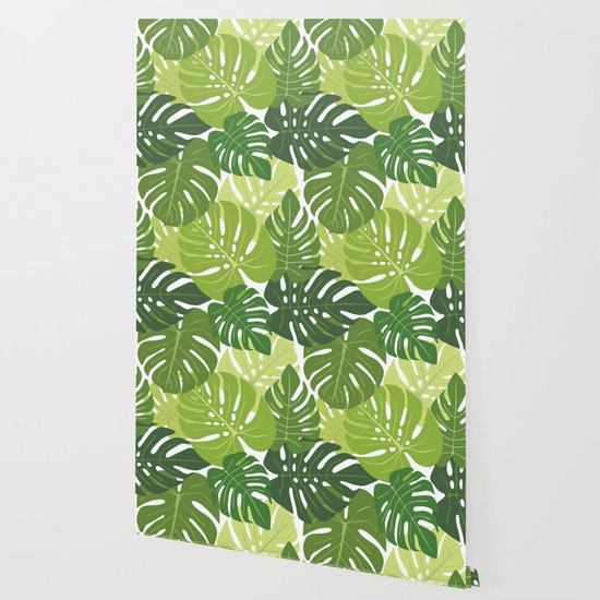 Monstera Leaves Pattern White Background Wallpaper By Yneami Society6