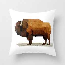 American Buffalo (Bison) Watercolor Painting Throw Pillow