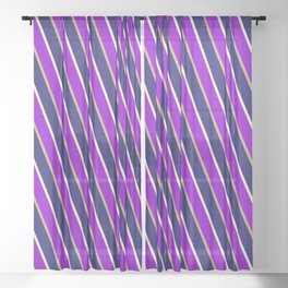 [ Thumbnail: Dark Khaki, Midnight Blue, Light Yellow & Dark Violet Colored Striped/Lined Pattern Sheer Curtain ]