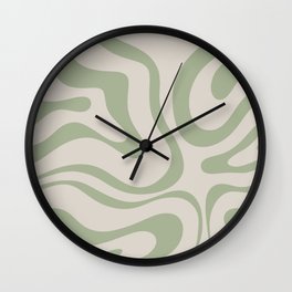 Liquid Swirl Abstract Pattern in Almond and Sage Green Wall Clock