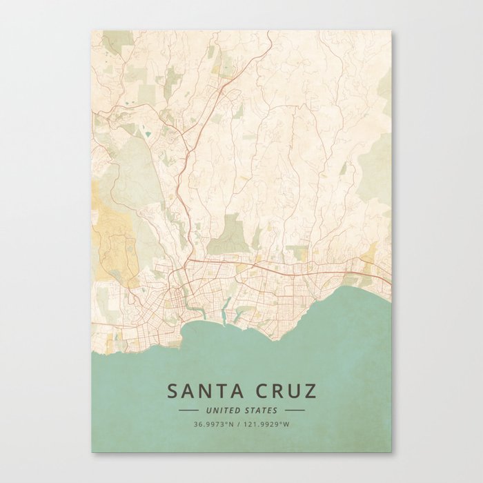 Santa Cruz, United States - Vintage Map Canvas Print