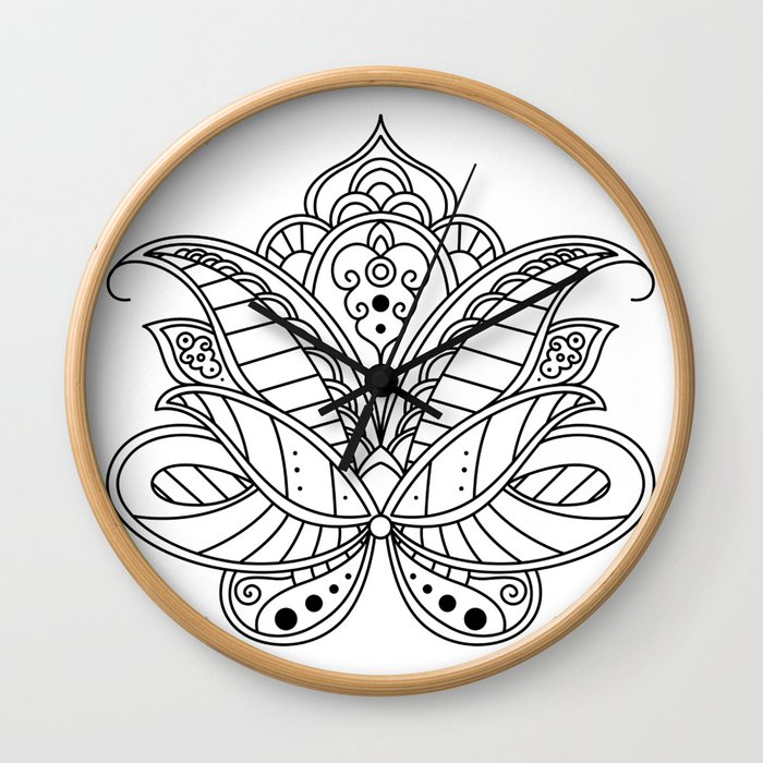 Damask Lotus Flower Wall Clock