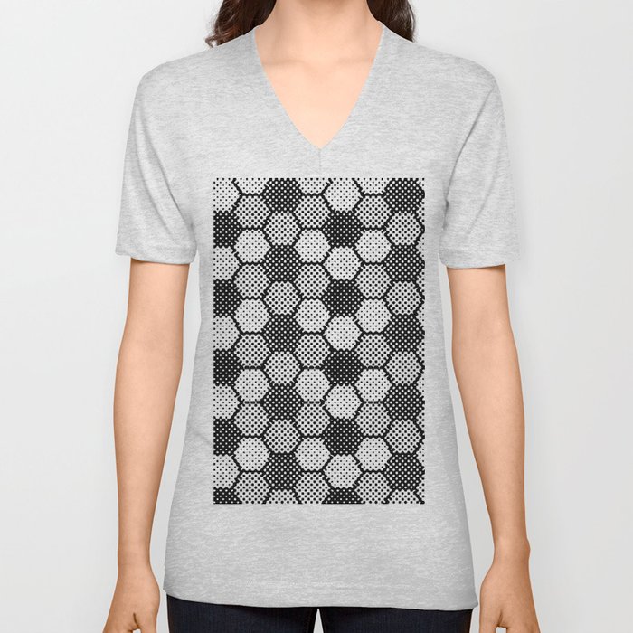 Black and White Pixel Magic- Black White Grey Pattern V Neck T Shirt