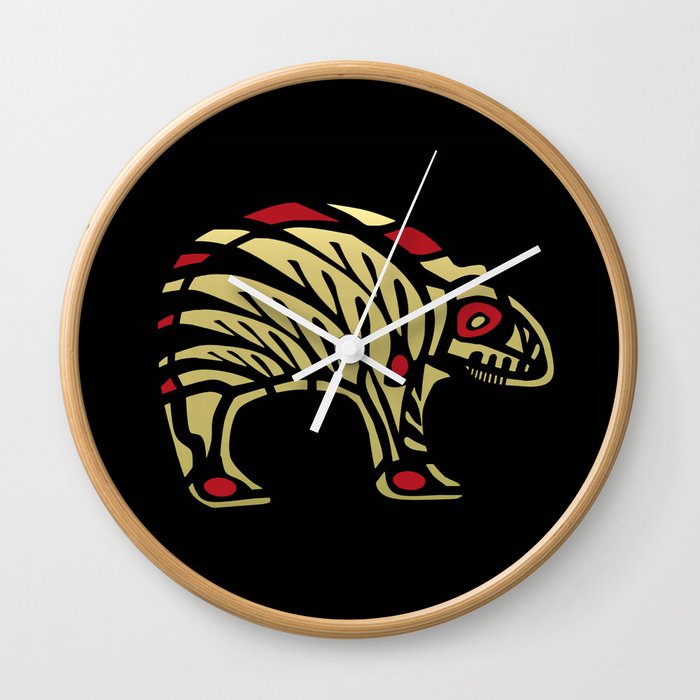 Tribal Black and Gold Bear Symbol Wall Clock