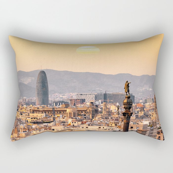 Spain Photography - Barcelona In The Beautiful Sunset Rectangular Pillow