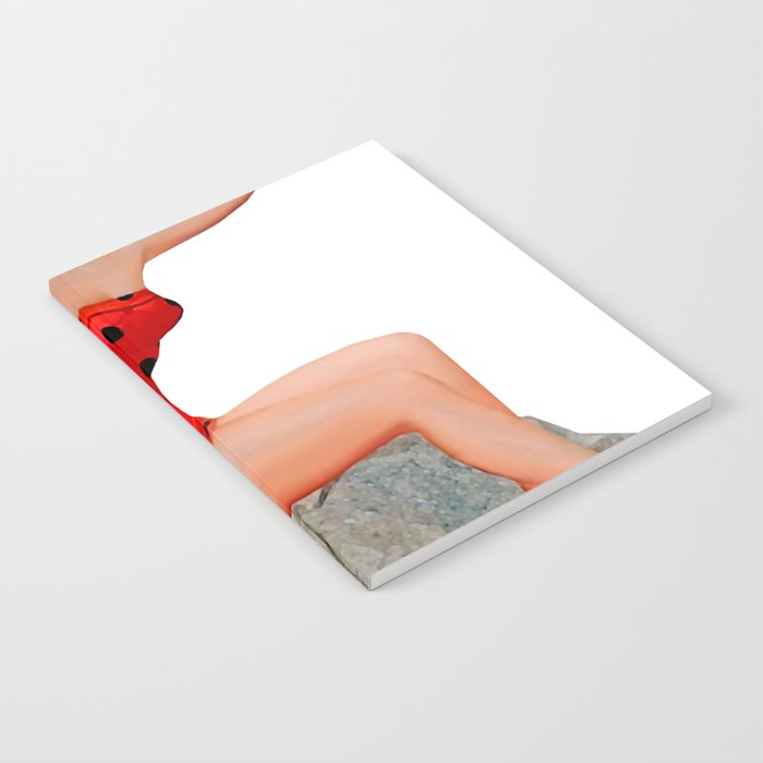 Sexy Brunette Pinup Girl in Red Skirt On The Rock Notebook