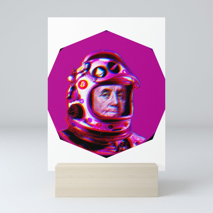Crypto Benjamin | Astronaut Cyber Space Miner | Purple Mini Art Print