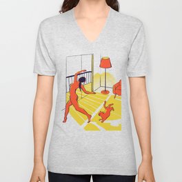 Dancing with the cat | Moody sunset light and shadows Aesthetic Green room Naked dance Femme Fatale  V Neck T Shirt | Cat, Trustme, Cubism, Dancing, Cubist, Nackeddance, Matisse, Drawing, Minimalist, Catlovers 
