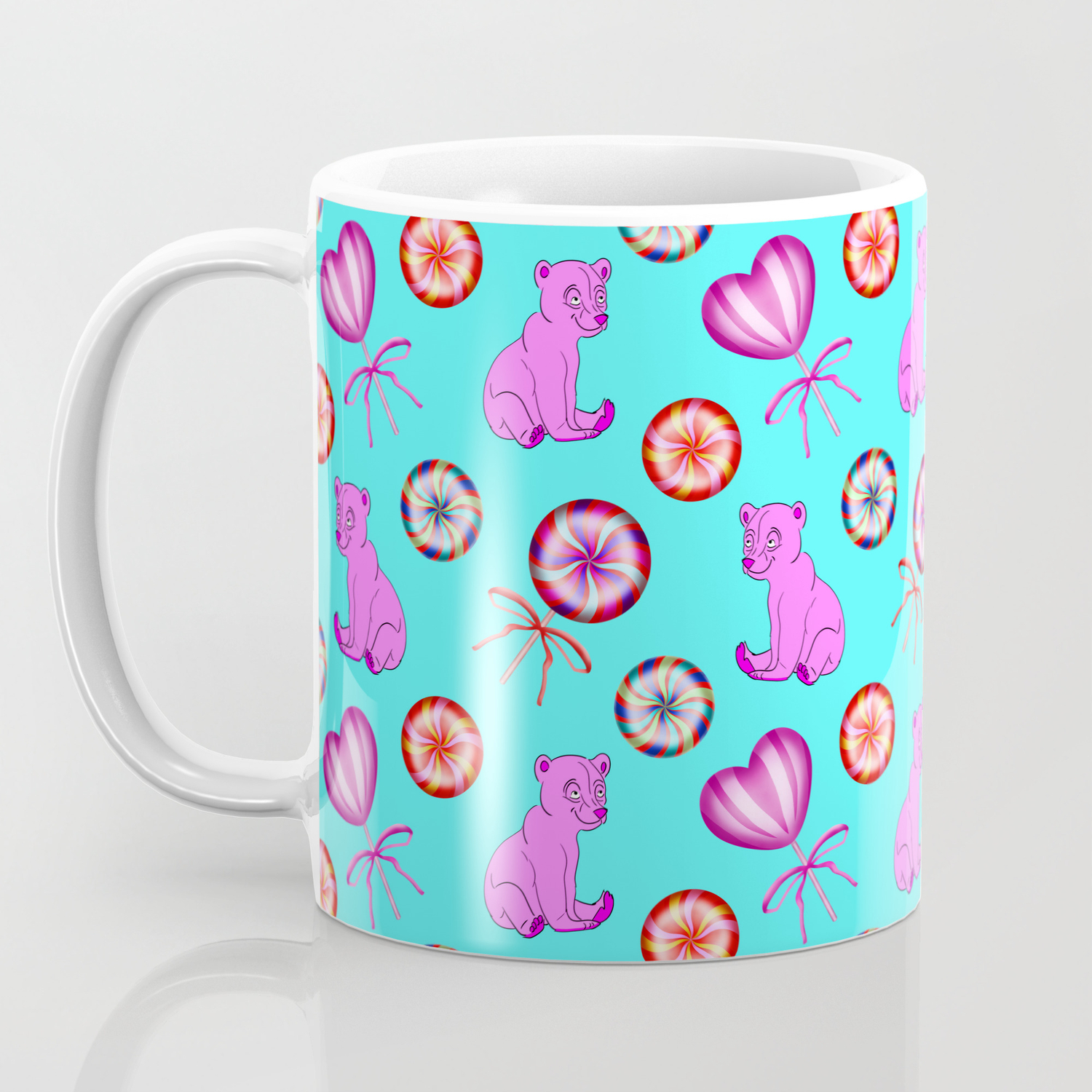 Little Pink Baby Bear Cubs Sweet Vintage Retro Lollipops Cute Girly Blue Winter Pattern Design Coffee Mug By Agnieszkazalewska Society6