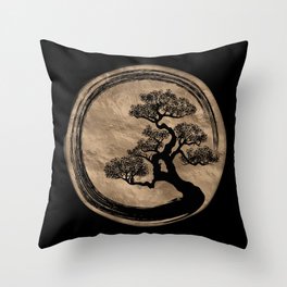 Enso Zen Circle and Bonsai Tree Gold Throw Pillow