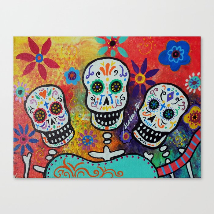 Mexican Dia De Los Muertos Mariachi Painting Canvas Print By