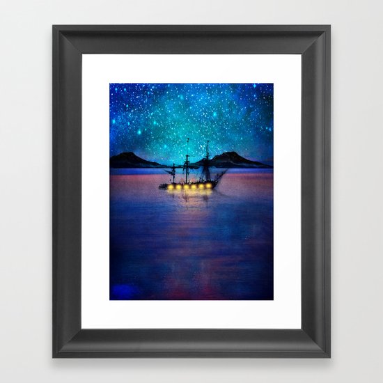 Ship in the lights Framed Art Print