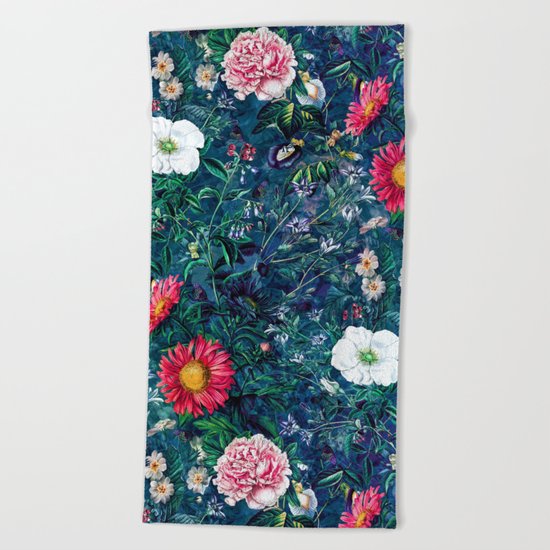 Spring Flowers Dark Beach Towel
