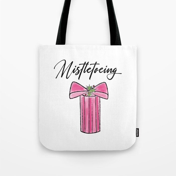 Pink Christmas Mistletoe Tote Bag