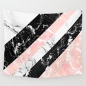 Modern black white pastel pink marble color block stripes Wandbehang