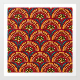 Red and orange scallop pattern, decorative asian Art Print