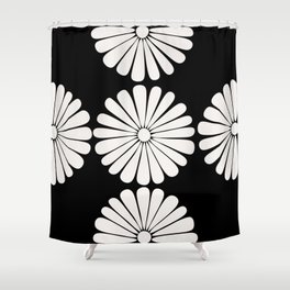 Retro Daisy Abstract II Black and White Bold Floral Shower Curtain