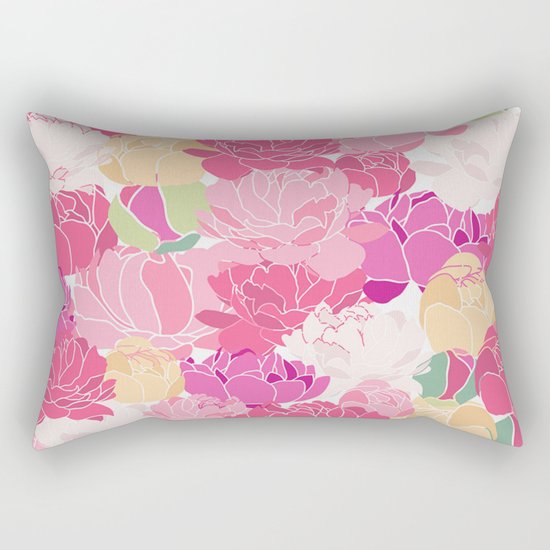 Bunch of Colorful Peonies Flowers Pattern Rectangular Pillow