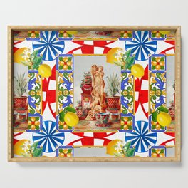 Italian,Sicilian art,majolica,tiles,citrus,lemons,baroque art Serving Tray