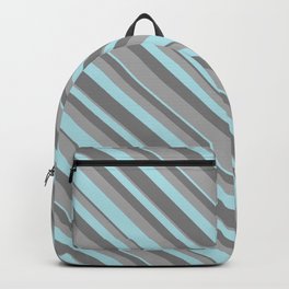 [ Thumbnail: Dark Grey, Powder Blue & Grey Colored Lined Pattern Backpack ]